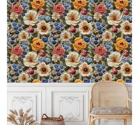 Colorful Floral Wallpaper Self-Adhesive 0.45×5 m Embroidery Style Repeatable Matte Contact Paper Removable Thicken Waterproof Peel and Stick Wall Paper for Home Wall Decoration Furniture Renovation