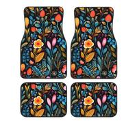 Colorful Florals Car Mats 4 Pieces Daisy Flower Universal Floor Car Mats Non-Slip Vehicle Carpet for SUV Van Truck Sedan