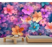 Colorful Florals Mural Simple Florals Wallpaper Romantic Flowers Wall Mural Extra Large Panoramic Wallpaper Hotel Restaurant Lobby Custom Wall Paper (Non-self-Adhesive)