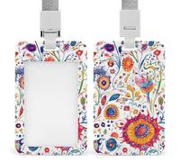 Colorful Florals Watercolor Flowers ID Badge Holder Name Card Holders Photocard Case with Lanyard for Teacher Nurse Office
