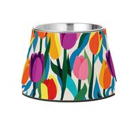 Colorful Flower Beautiful Pets Food Bowls Enhanced Stainless Steel Pets Water Bowls for Slow Feed Cats Whisker Fatigue