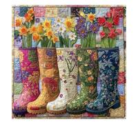 Colorful Flower Boots Puzzles for Adults 1000 Pieces, Plant Floral Boot Garden Jigsaw Puzzle, Blooming Boots Aesthetic Art Puzzle, Hard Challenging Puzzles for Adults