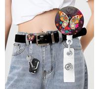 Colorful Flower Butterfly Badge Reel Retractable Badge Holder with Keychain Id Clips for Badges Lightweight Plastic Name Card Holders for Nurses Office Teacher