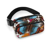 Colorful Flower Butterfly Fanny Pack for Women Men Waist Bag Belt Bag Adjustable Casual Bag for Travel Sports Hiking, white, 7.9x5.1inches