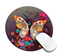 Colorful Flower Butterfly Mouse Pad Waterproof Gaming Mousepad with Non-Slip Rubber Base Round Computer Mouse Mat for Office Latop Mousepads Washable Cloth Desk Pad 8 x 8 in