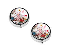 (Colorful Flower Butterfly) Round Pill Box with 3 Compartment Small Pill Organizer Portable Pill Case Vitamin Containers, Travel Essentials 4.6x4.6x1.8 cm