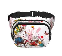 Colorful Flower Butterfly Unisex Adjustable Waist Square Double Layer Waist Pack for Outdoor Activities Travelling Running Hiking