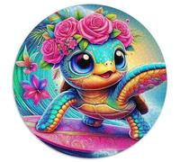 Colorful Flower Crown Sea Turtle 1000 Piece Jigsaw Puzzle Round Paper for Adults Tropical Ocean Style