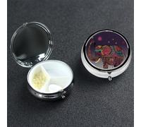 Colorful Flower Elephant Pill Box 3 Compartments Round Metal Purse Bag Portable Medicine Organizer Travel Pill Box Daily Pill Container for Vitamins Fish Oil