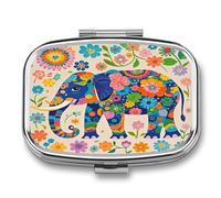 Colorful Flower Elephant Pill Case Travel Portable Pocket Pill Box 2 Compartment Medicine Case Large Capacity Daily Pill Cases Vitamin Organizer Medicine Organizer Small Pill Box