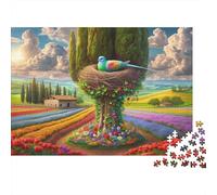 Colorful Flower Field with Nesting Bird 1000 Piece Jigsaw Puzzle for Adults, 52x38cm/1000pcs, White Cardboard, Gift Idea for Puzzle Lovers And Quiet Weekends