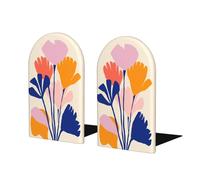 Colorful Flower Floral Cutouts Boho Bookends For Shelves 2 Pcs Wooden Book Stopper Organizer For Home Office Libraries