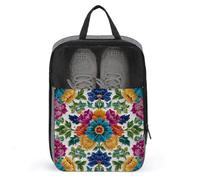 Colorful Flower Floral Motifs Pattern Blue Red Shoe Bag for Travel Daily Use Anti-dust Storage Carrier Golf Shoe Pouch