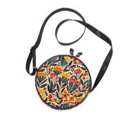 Colorful Flower Folk Art Round Crossbody Wallet Purse for Womens Practical with Adjustable Strap Small Black Purses Have a meal Canvas Messenger Purse