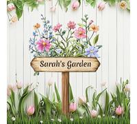 Colorful Flower Garden Signs with Stake Personalized,Custom Gardener Name Metal Sign for Outside,Customized Floral Welcome Plaque for Birthday Housewarming Gifts,Gardening Decor for Lawn Yard Outdoor