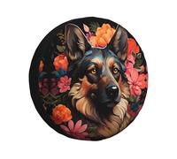 Colorful Flower German Shepherd RV Spare Tire Cover Adjustable Spare Tire Cover 14-17 Inch Tire Cover for Trailers SUV