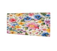Colorful Flower Hibiscus Extended Mouse Pad Large Desk Mat with Non Slip Rubber Base Stitched Edges Gaming Mouse Pad for Keyboard Office Home 30 x 80 CM