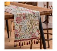 Colorful Flower Jacquard Table Runner with Tassel Kitchen Dining Table Decoration Embroidered Table Runner for Home Party Decor for Dining Table, Gathering(Color 1,33x200cm)