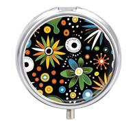 Colorful Flower Pill Box 3 Compartment Travel Pill Organizer 3 Times A Day Cute Mini Pill Case for Purse & Pocket Portable Metal Medicine Box with Mirror Round Daily Medicine Vitamin Container