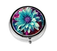 Colorful Flower Pill Box Metal Round Small Pill Case Cute 3 Compartment Pill Organizer Portable Travel Pillbox Mini Pill Container Holder for Daily Medicine Supplement Vitamin