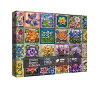Colorful Flower Plant Puzzles for Adults 1000 Pieces Nature, Beautiful Collage Spring Floral Crochet Art Jigsaw Puzzles, Pretty Sunflower Rose Daisy Knitting Puzzle