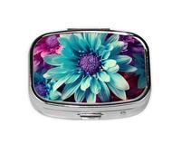 Colorful Flower Print Pill Box Square Pill Case 2 Compartment Small Metal Medicine Organizer Portable Travel Pillbox for Pocket Purse Cute Mini Pill Container to Hold Daily Vitamins