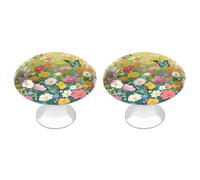 Colorful Flower Sea World Cabinet Knobs, 2-Pack Silver Stainless Steel Drawer Pulls with Screws, Elegant Hardware for Dressers, Kitchen,Cabinets & Desks