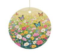 Colorful Flower Sea World Double-Sided Ceramic Christmas Ornaments - Round Hanging Mini Xmas Tree Decorations, Ideas for Farmers, Rustic Home Decor for Indoor Outdoor Tree Decor