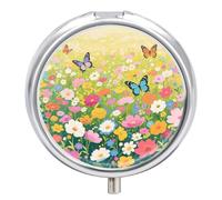 Colorful Flower Sea World pilldispenser with Mirror 3 Compartments Waterproof Pillcase for Purse Pocket Non-Slip Grip Travel Medicine Organizer Container Box for Vitamin Fish Oil Supplement