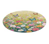 Colorful Flower Sea World Round Area Rug Non Slip Backing Doormat Water Absorbent Plush Throw Low-Pile Non-Slip Floor Mat Carpet for Living Room Bedroom Entryway Nursery Room 90 * 90cm