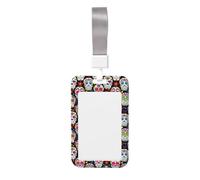 Colorful Flower Skulls Id Badge Holder with Detachable Neck Strap, Waterproof Vertical Name Card Holders, for Nurse Students Teachers Staff