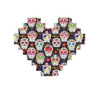 Colorful Flower Skulls Print 3D Jigsaw Art Brick Puzzle Heart-Shaped Desk Decor Building Blocks 30 pieces DIY Gift