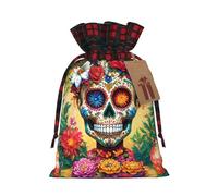 Colorful Flower Skulls Print Drawstring Gift Reusable Bags Pouches Holiday Packaging Birthday Wedding Parties