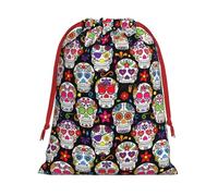 Colorful Flower Skulls Print Gift Drawstring Bag Reusable Pouch Festive Decor Party Favor Daily Storage Sack