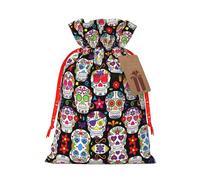 Colorful Flower Skulls Print Gift Drawstring Bags Reusable Present Sack Versatile Birthday Holiday Party Favors