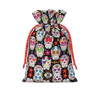 Colorful Flower Skulls Print Gift Drawstring Bags Reusable Present Sack Versatile Birthday Holiday Party Favors