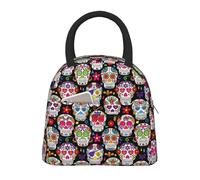 Colorful Flower Skulls Print Insulated Lunch Bag Portable Leakproof Reusable Tote Work School Picnic Boys Girls