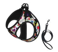 Colorful Flower Skulls Print Reflective No Choke Pet Vest Harness,Adjustable Soft Padded Dog Harness With Easy Control Handle
