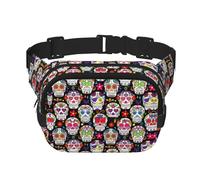 Colorful Flower Skulls Print Waist Pack Square Waist Bag Workout Hiking Running Travel Gym Pretty Zipper Fashion