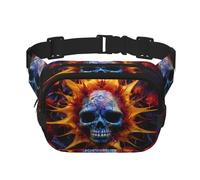 Colorful Flower Skulls Square Double-Layer Waist Bag Mini Adjustable Waist Belt Bag Exercise Running Travel Hiking, Black, One Size