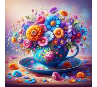 Colorful Flower Teacup 60 Piece Jigsaw Puzzles for Adults, Colourful, Fun, Challenging and Brainteasing Adults jigsaw puzzles 60 Pieces, Beautiful Decoration Puzzle