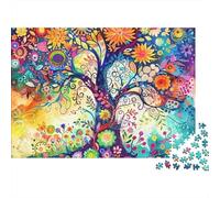 Colorful Flower Tree 1000 Piece Whimsical Flower Tree Art Jigsaw Puzzle For Adults Thick Card Board Relaxation Educational Game Puzzle 52x38cm/1000pcs