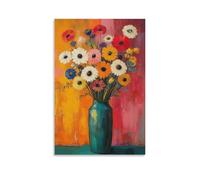 Colorful Flower Vase Wall Art Poster Bold Abstract Floral Bouquet Painting with Bright Redange Yellow Tones Modern Botanical Canvas Decor Kitchen Living Room Hallway Office Gift 16x24inch Unframe