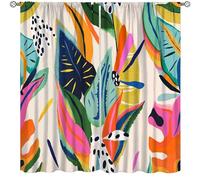 Colorful Flower Window Curtains Abstract Bright Flower Blossom Botanical Print Rod Pocket Curtain Light Filtering Drapes for Bedroom Living Room Dining Room 2 Panels 42x63in