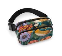Colorful Flowers And Bird Fanny Pack for Women Men Waist Bag Belt Bag Adjustable Casual Bag for Travel Sports Hiking, white, 7.9x5.1inches
