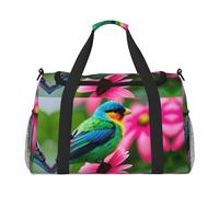Colorful Flowers and Bird Hand Travel Bag - Large Reusable Shopping Tote Bag, Perfect for Outdoor Activities, Sports, Camping & Groceries, Black, One Size