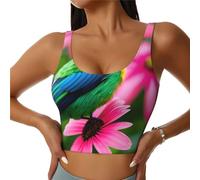 Colorful Flowers and Bird Women's Sports Vest Outdoor Leisure Hiking Comfortable Lightweight Elastic Gym Shirt Black
