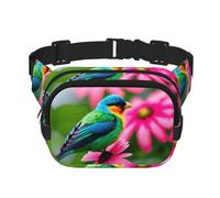 Colorful Flowers and Bird Zipper Fanny Pack, Crossbody Bags with Adjustable Strap for Jogging, Cycling
