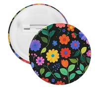 Colorful Flowers And Leaves Badge Metal Round Pins, Lightweight Brooch for Backpack, Fashion Button Pins Badge for Shirts, Jackets, Shawl Coat, Unisex, 5PCS, Tinplate, metal round pins