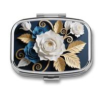 Colorful Flowers and Leaves Pill Box Travel Pill Organizer 2-Compartment with Mirror Design Portable Square Medicine Case for Vitamins, Jewelry & Essentials Durable Pocket Pillcase for Purse, Camping